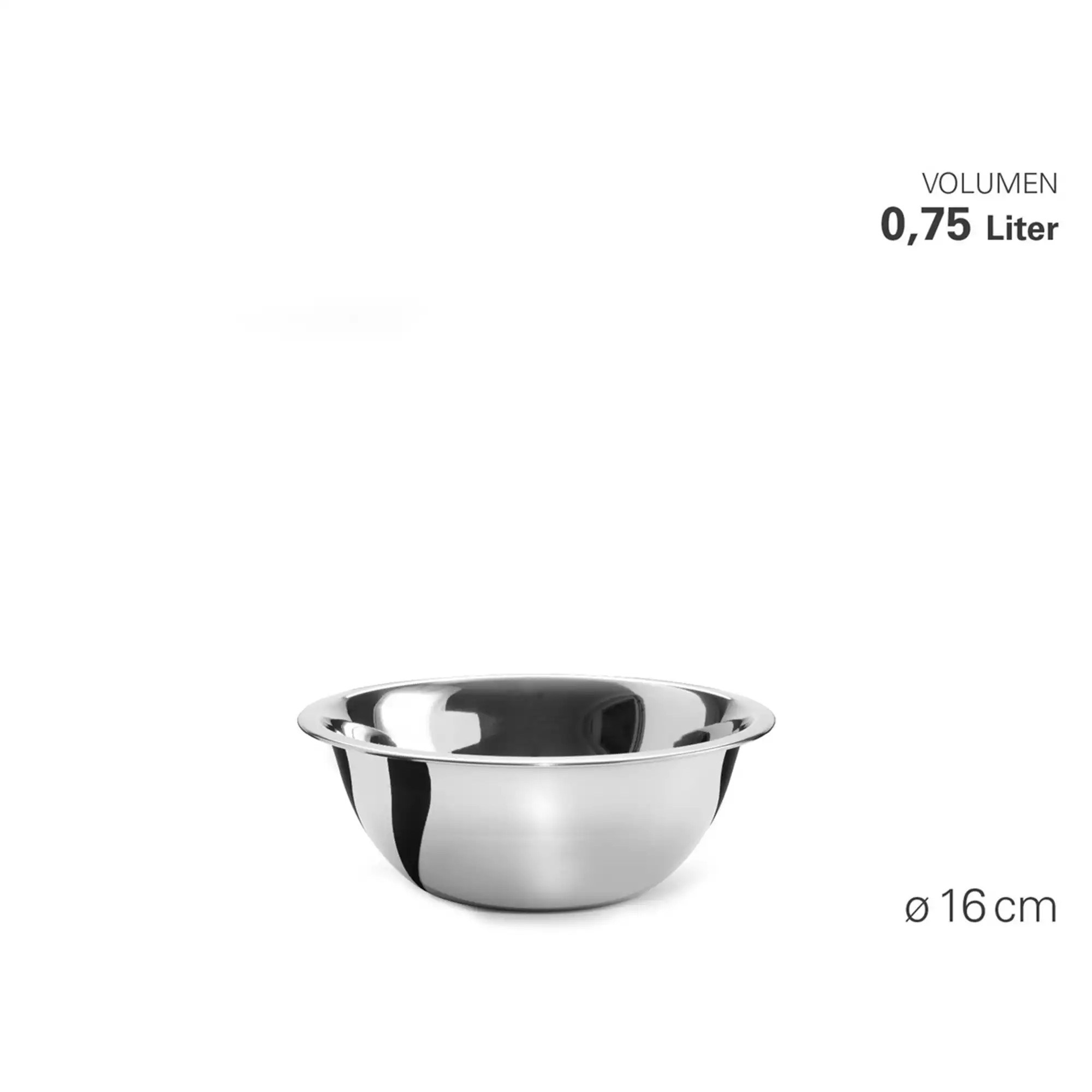 Küchenschüssel Edelstahl 16 cm 0,75 Liter